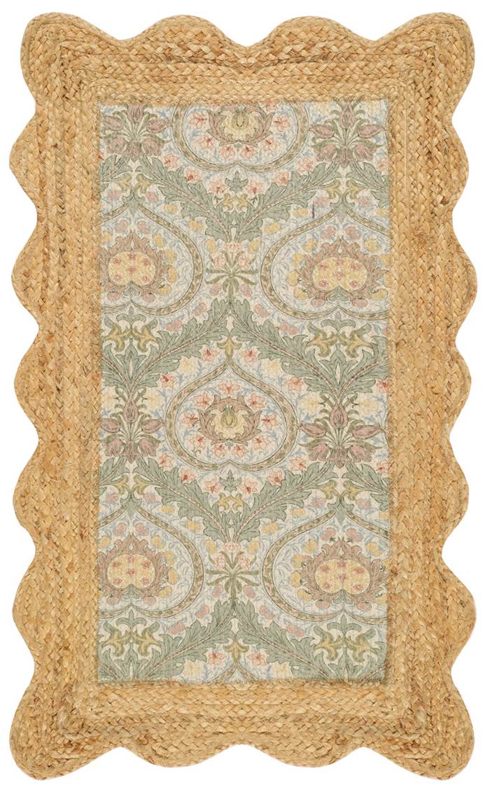 Floral Print Braided Jute Rug 24x40 Inch | Jute & PET Polyester Accent Rug