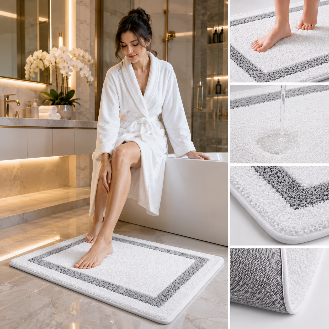 Tritex 20x30 White Microfiber Bath Rug | Ultra Soft & Non-Slip Absorbent Bathroom Mat