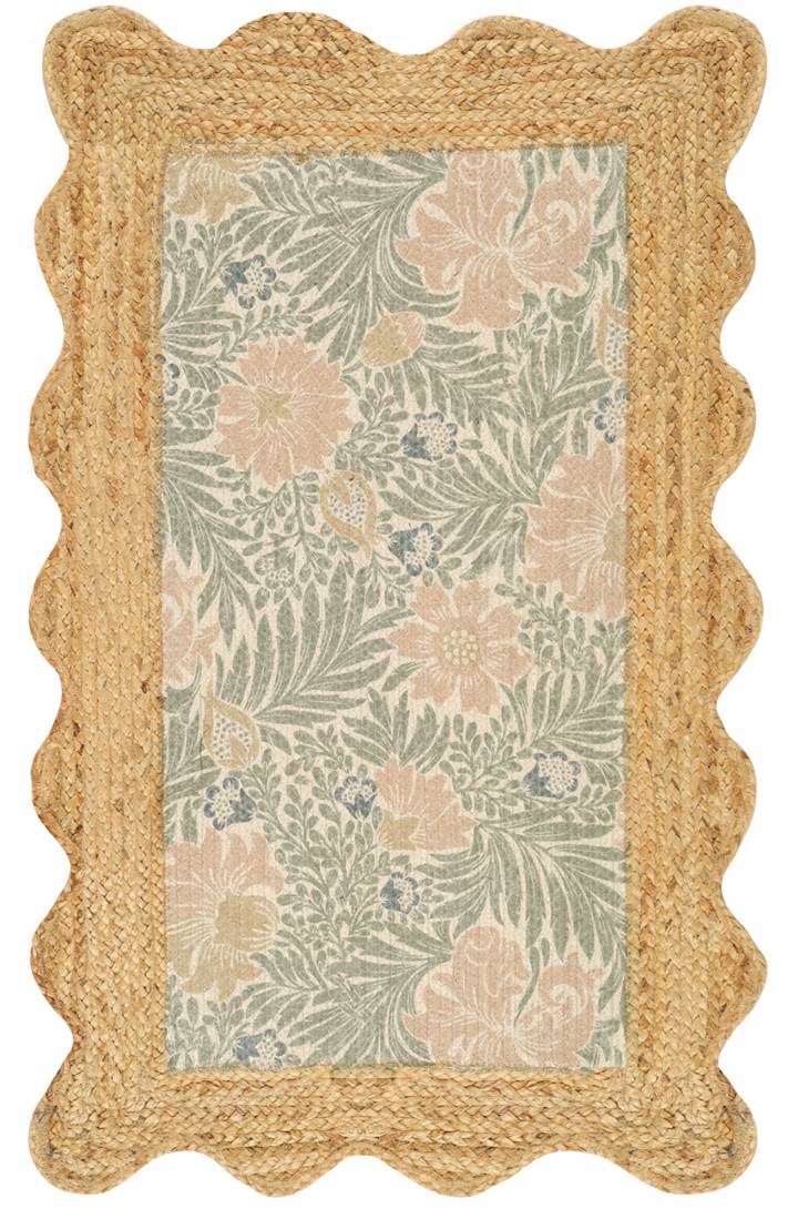 Botanical Print Braided Jute Rug 24x40 Inch – Decorative Indoor Accent Rug, Jute & PET Polyester