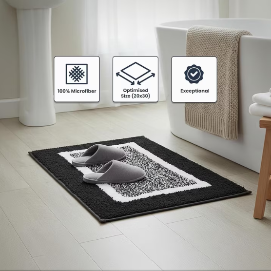 Microfibre Anti-Slip Bath Mat Set of 2 – Soft, Absorbent & Quick Dry Bathroom Mats, Grey