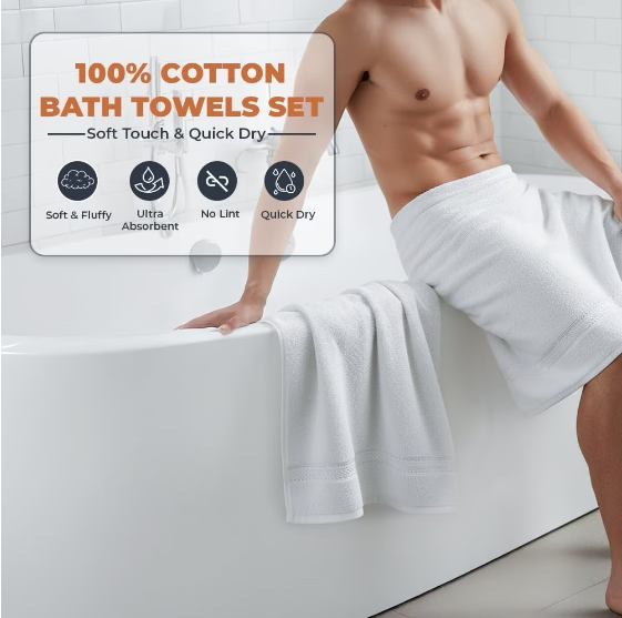 TRITEX 8 Piece Cotton Towel Set – Soft, Absorbent & Quick Dry Luxury Bathroom Towels, White