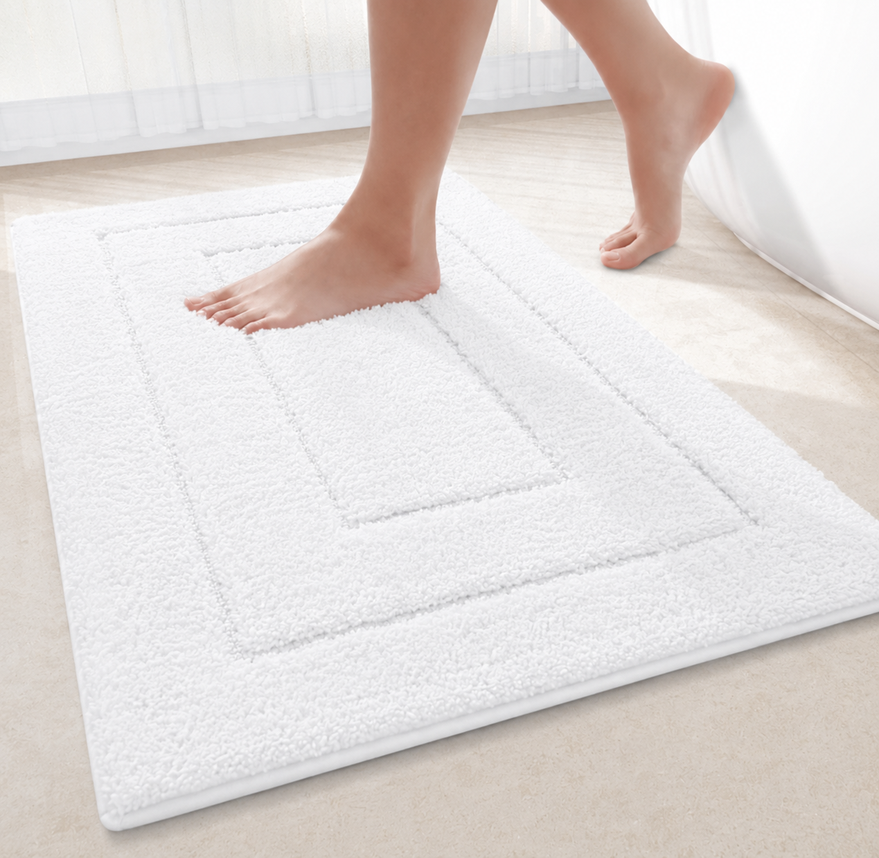 Tritex 16x24 White Microfiber Bath Rug | Soft Non-Slip Absorbent Bath Mat