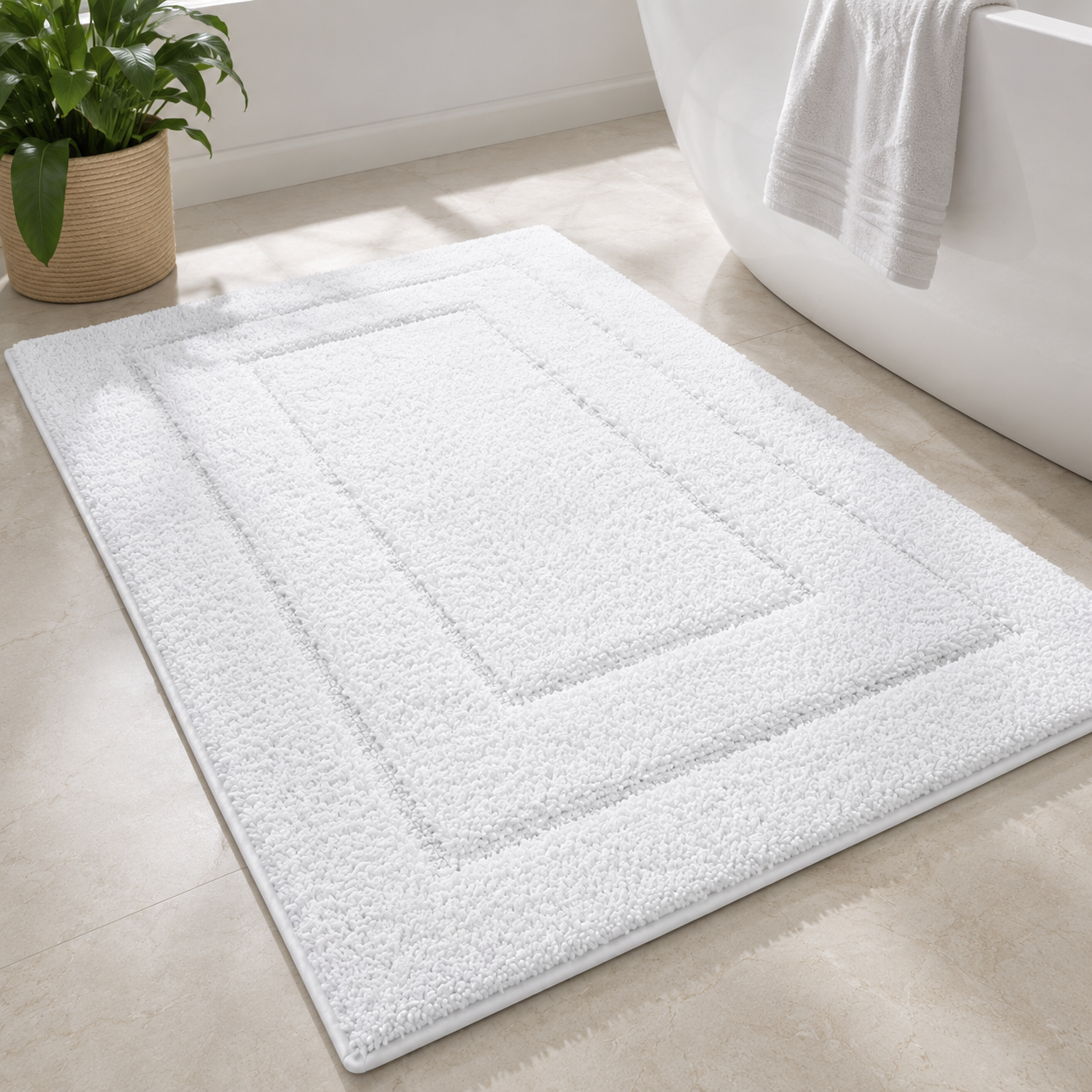 Tritex 16x24 White Microfiber Bath Rug | Soft Non-Slip Absorbent Bath Mat