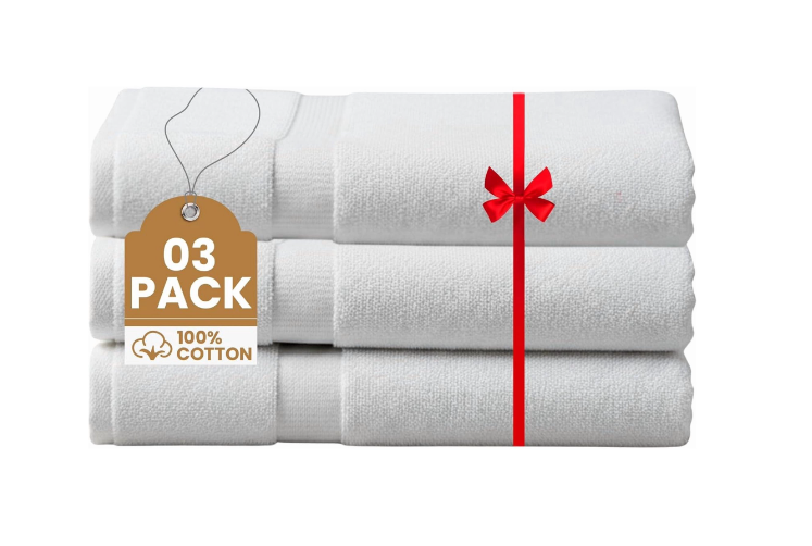 Tritex Luxury Cotton Bath Towels Set of 3 – 500 GSM Soft & Highly Absorbent Towels, White