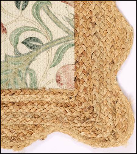 Printed Braided Jute Rug 24 x 40 Inch | Floral Scalloped Border Area Rug