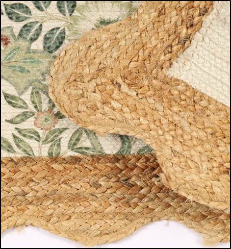 Printed Braided Jute Rug 24 x 40 Inch | Floral Scalloped Border Area Rug