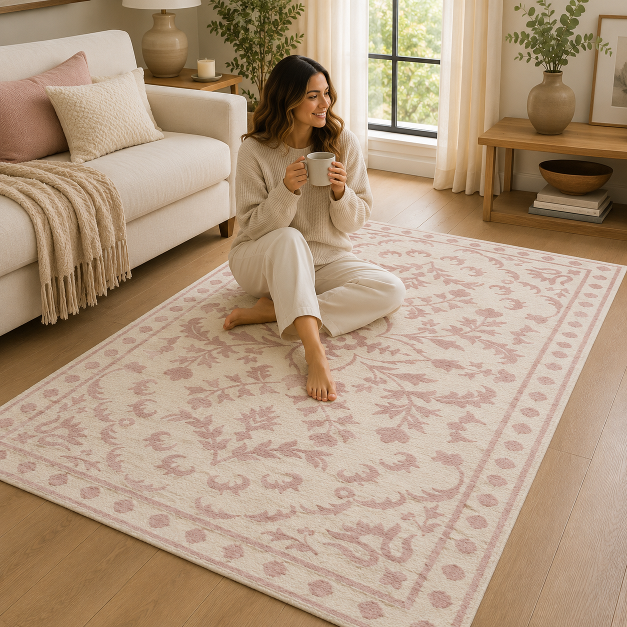Machine Washable Floral Area Rug 24x40 Inch | Soft Chenille Cotton Rug