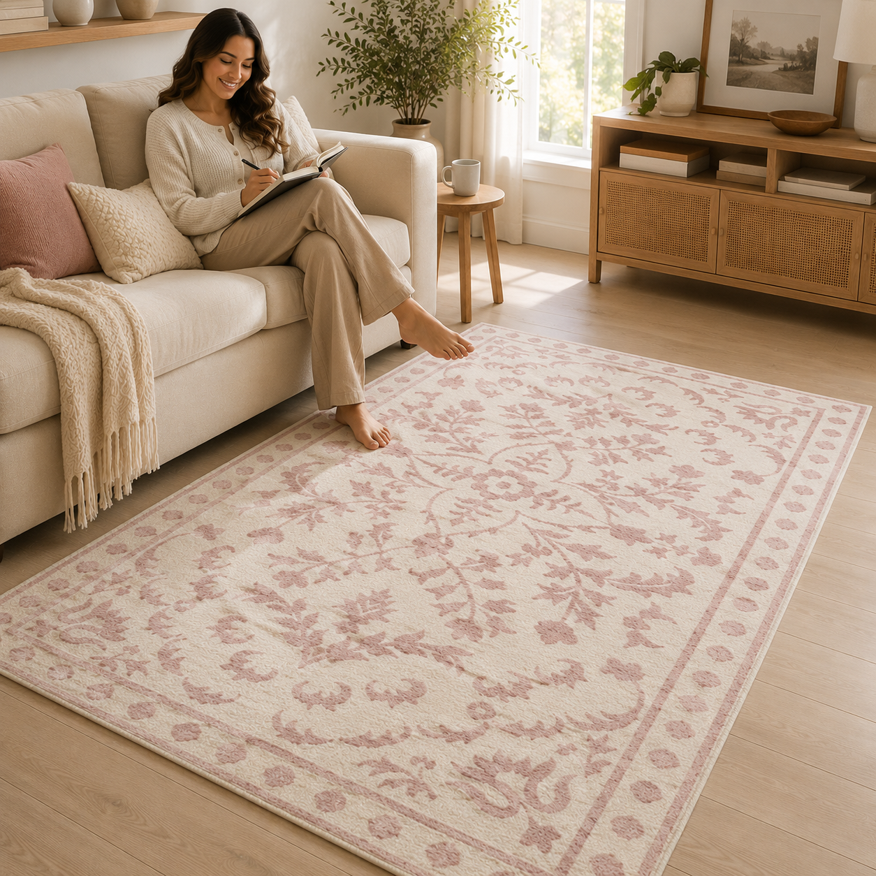 Machine Washable Floral Area Rug 24x40 Inch | Soft Chenille Cotton Rug