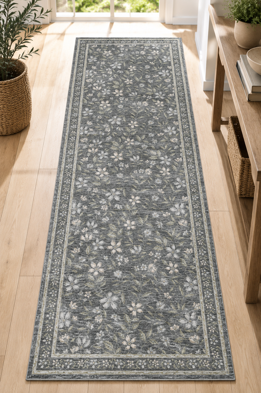 Floral Runner Rug, Poly Viscose & Cotton, 24 x 60 Inch, 1600 GSM, Single Piece