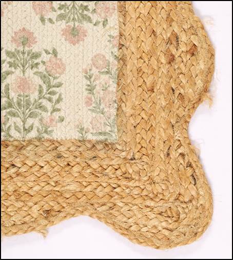 Printed Braided Jute Rug 24 x 40 Inch | Vintage Floral Scalloped Area Rug | Indoor Entryway, Kitchen & Bedroom