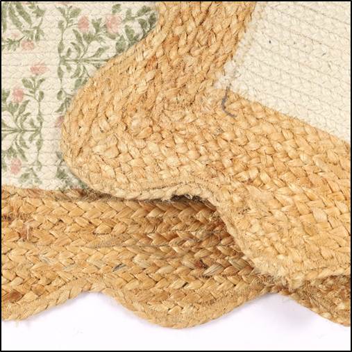 Printed Braided Jute Rug 24 x 40 Inch | Vintage Floral Scalloped Area Rug | Indoor Entryway, Kitchen & Bedroom