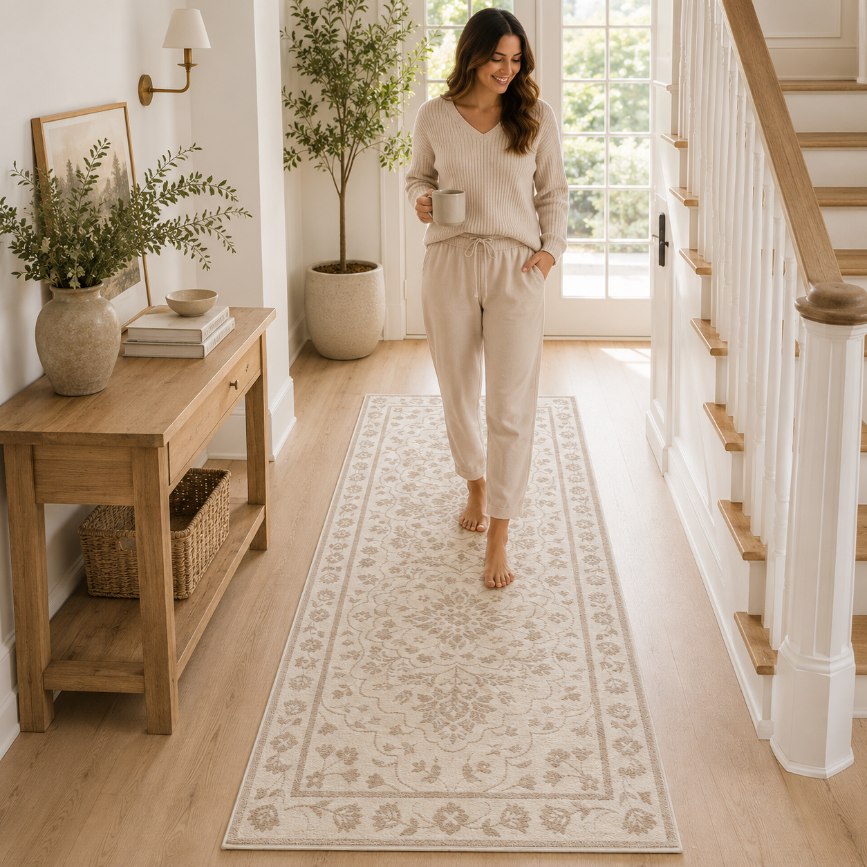 Machine Washable Floral Area Rug 24 x 40 Inch, Soft Indoor Accent Rug for Bedroom & Entryway