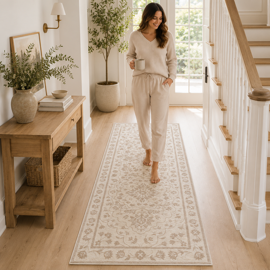 Machine Washable Floral Area Rug 24 x 40 Inch, Soft Indoor Accent Rug for Bedroom & Entryway