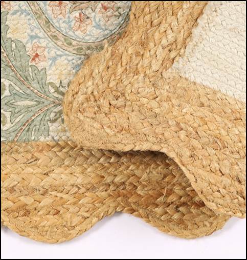Floral Print Braided Jute Rug 24x40 Inch | Jute & PET Polyester Accent Rug