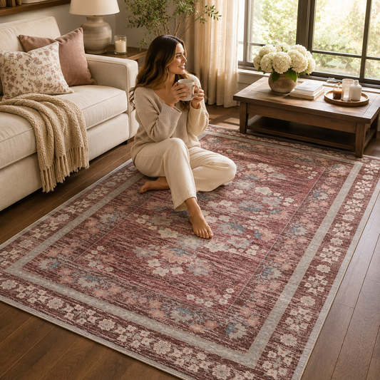 Vintage Floral Area Rug 27x45 Inch, Persian Style Accent Rug for Living Room Bedroom