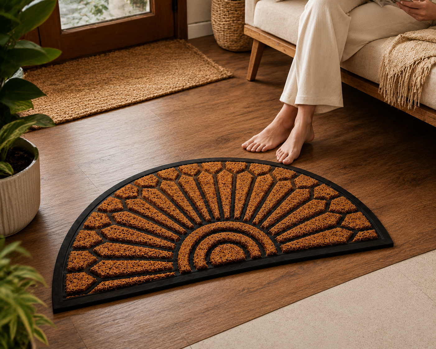 TRITEX Half Moon Coir Doormat – Durable, Anti-Slip & Dirt Trapping Entry Mat, Scroll Design