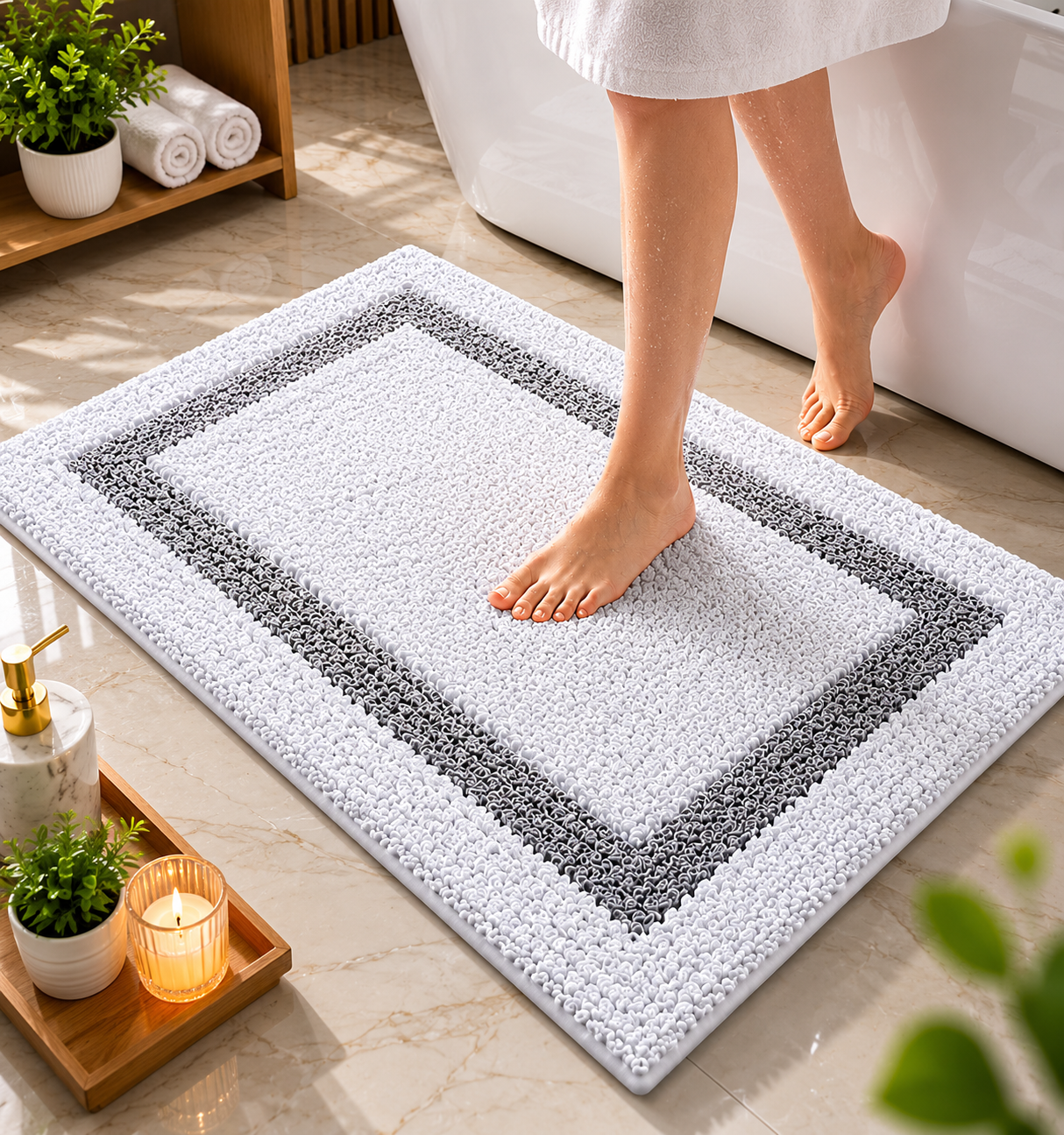 Tritex 20x30 White Microfiber Bath Rug | Ultra Soft & Non-Slip Absorbent Bathroom Mat