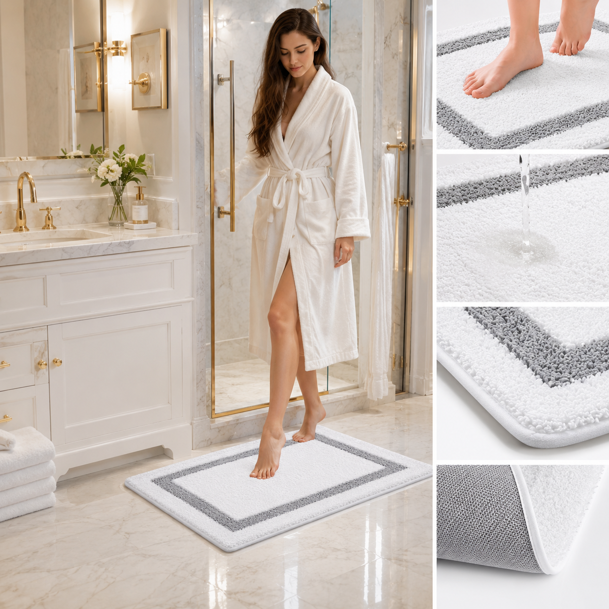 Tritex 20x30 White Microfiber Bath Rug | Ultra Soft & Non-Slip Absorbent Bathroom Mat