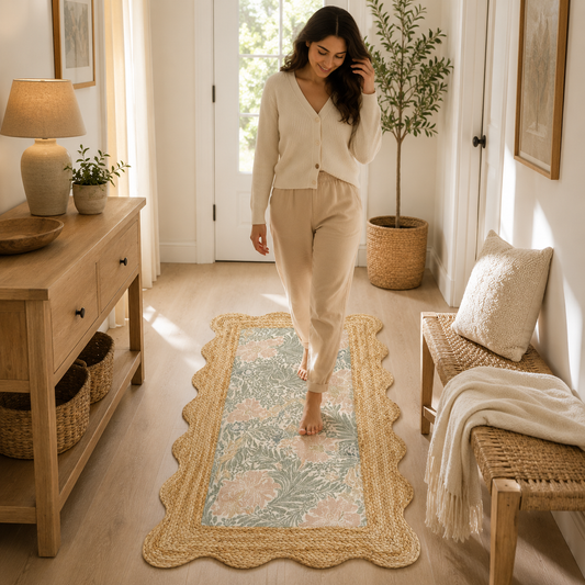 Botanical Print Braided Jute Rug 24x40 Inch – Decorative Indoor Accent Rug, Jute & PET Polyester