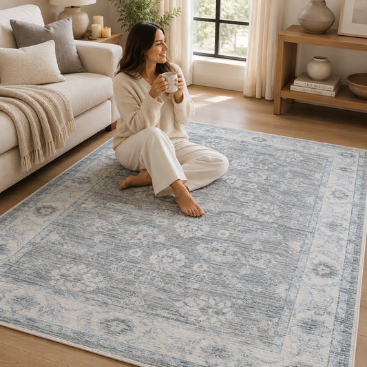 Machine Washable Area Rug 27x45 Inch, Vintage Floral Accent Rug for Living Room Bedroom