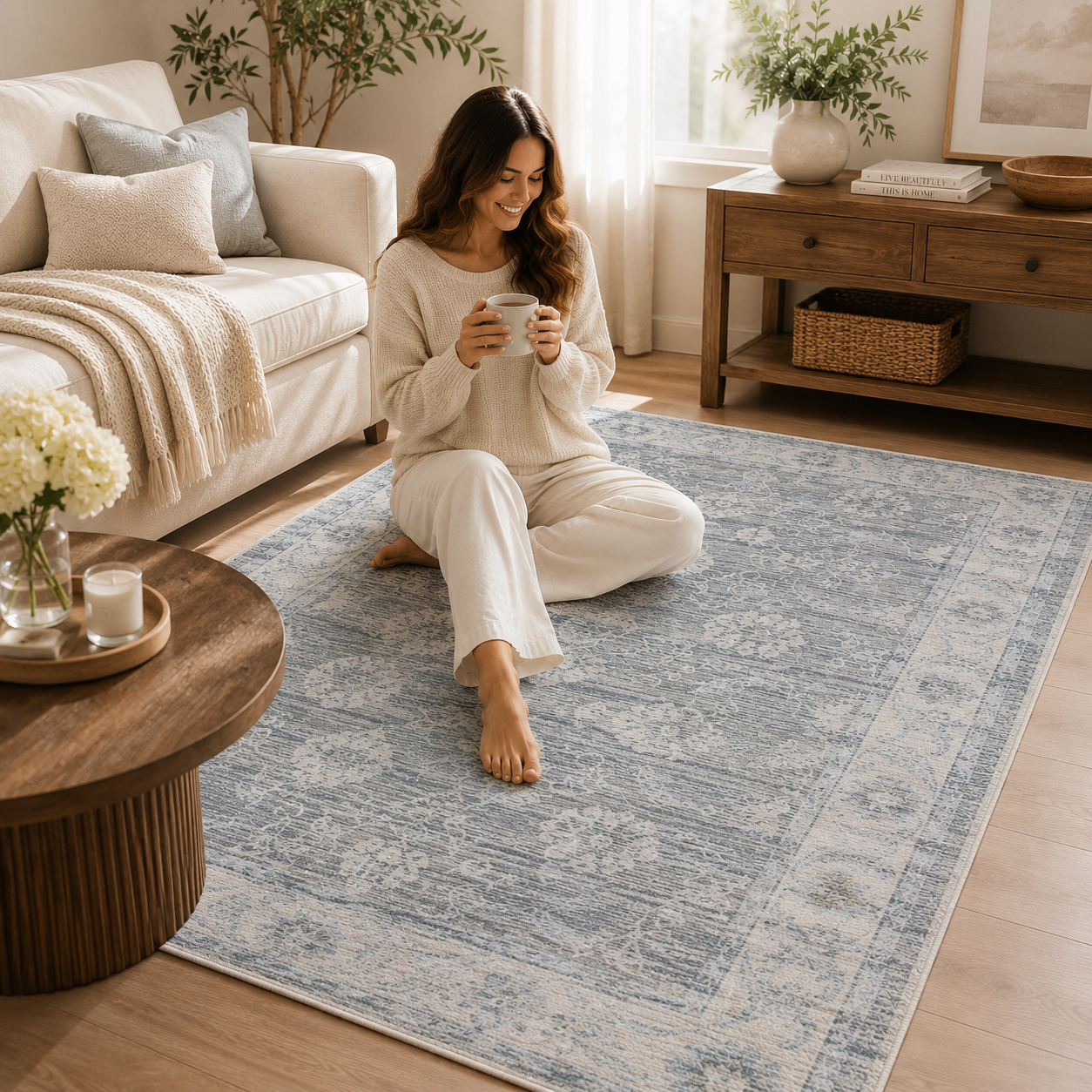 Machine Washable Area Rug 27x45 Inch, Vintage Floral Accent Rug for Living Room Bedroom