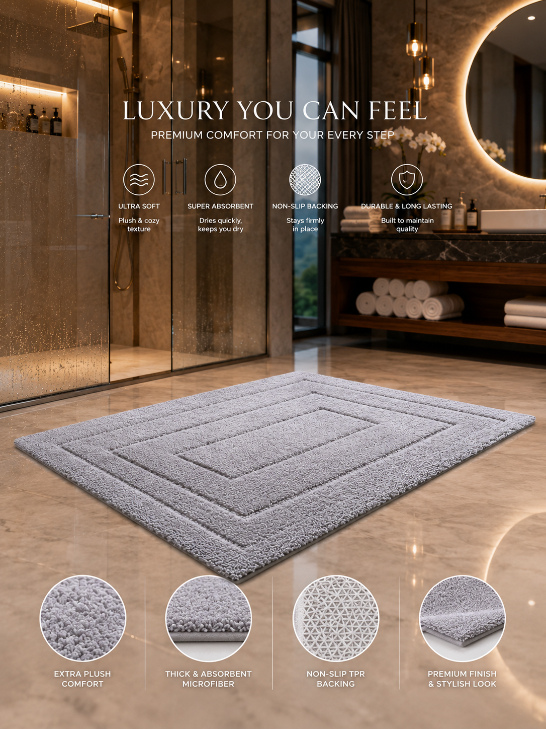 Tritex Microfiber Bath Rug | Soft & Non-Slip Absorbent Bathroom Mat