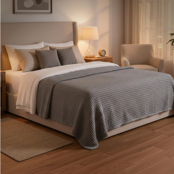 380 GSM Cotton Blanket Queen Size – Soft, Breathable & Lightweight Warm Blanket, Grey