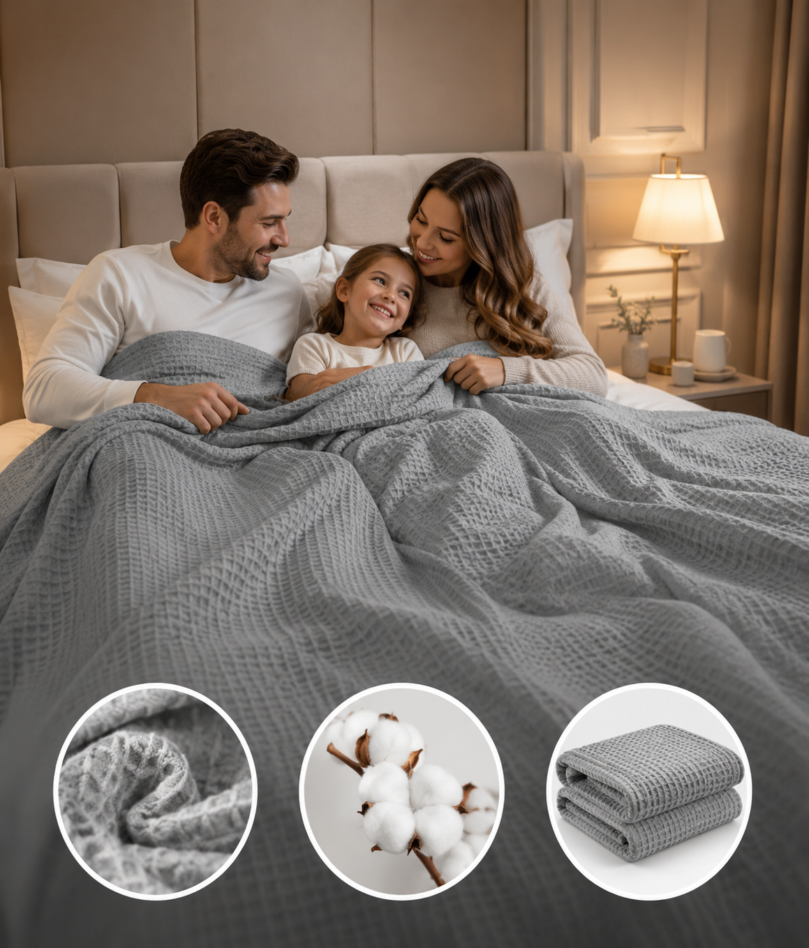 380 GSM Cotton Blanket Queen Size – Soft, Breathable & Lightweight Warm Blanket, Grey