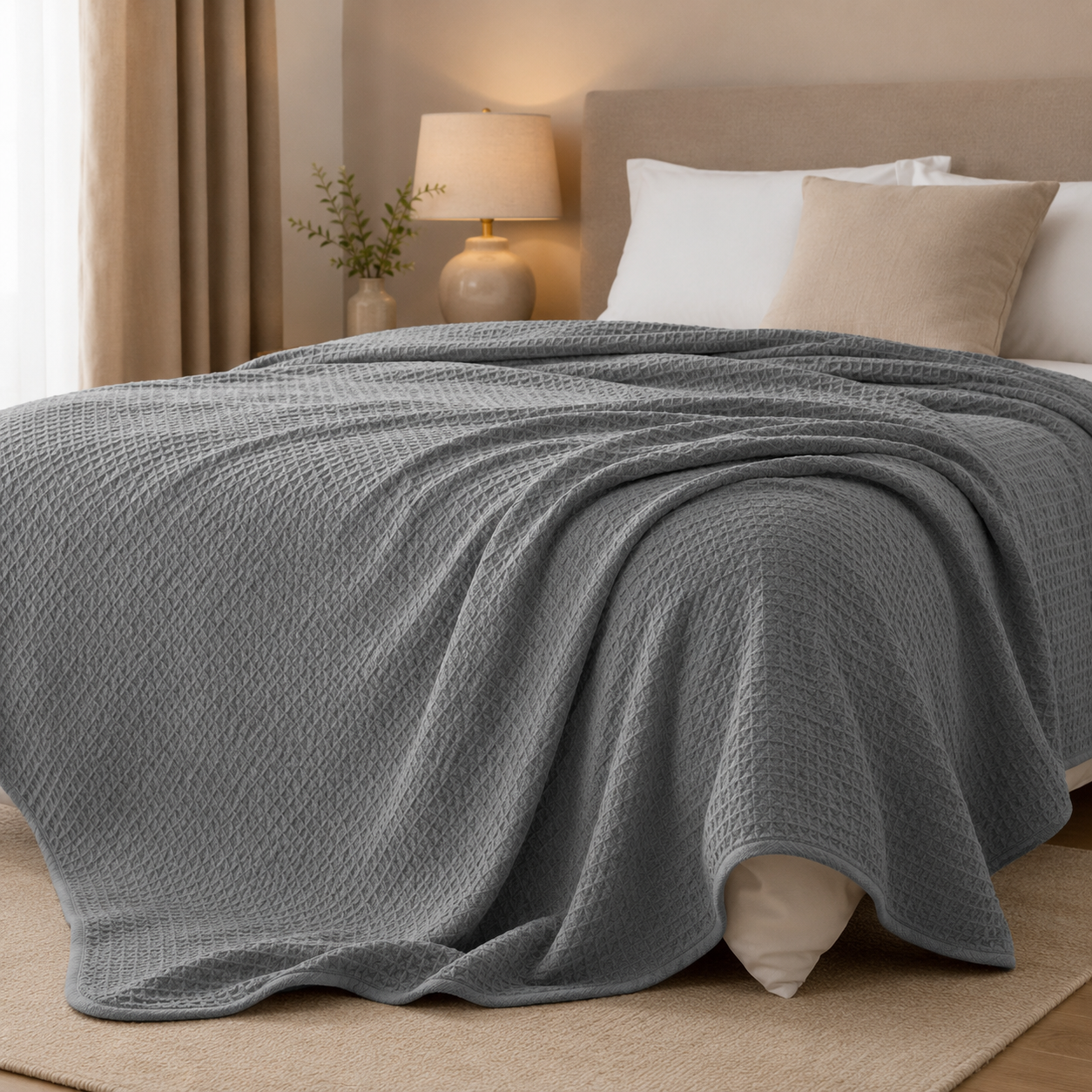 380 GSM Cotton Blanket Queen Size – Soft, Breathable & Lightweight Warm Blanket, Grey