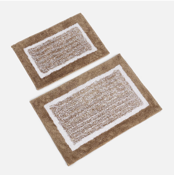 Microfibre Bath Mat Set of 2 | Anti-Slip TPR Backing | Super Absorbent | Mousse Beige White