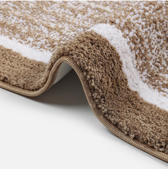 Microfibre Bath Mat Set of 2 | Anti-Slip TPR Backing | Super Absorbent | Mousse Beige White