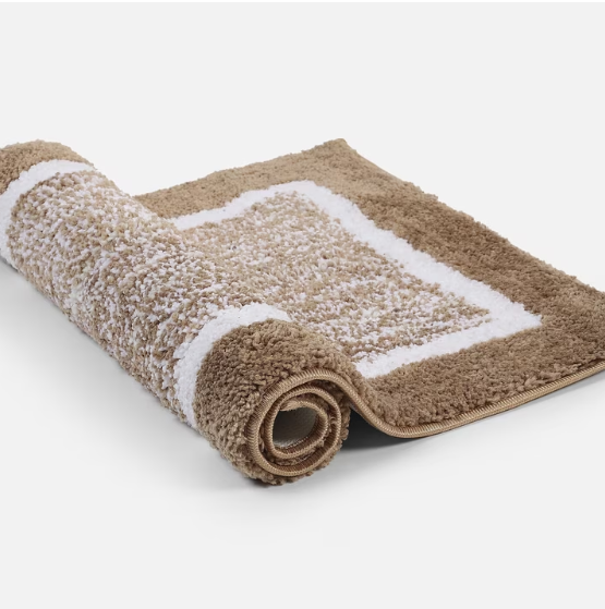 Microfibre Bath Mat Set of 2 | Anti-Slip TPR Backing | Super Absorbent | Mousse Beige White
