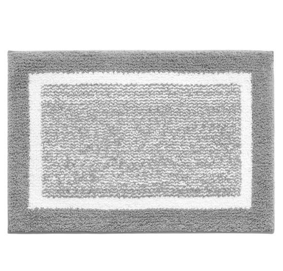 Gray bath mat with a white border on a white background