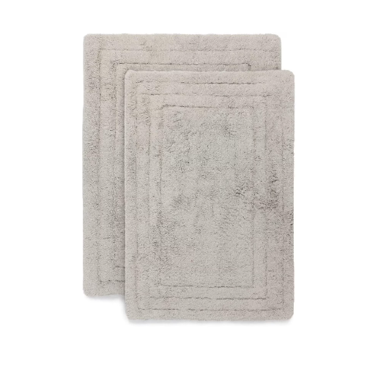 Cotton Bath Mat Set of 2 – Ultra Soft & Absorbent – Quick Dry Bathroom Mats, Grey