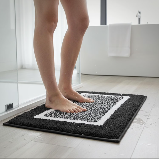 Microfibre Anti-Slip Bath Mat Set of 2 – Soft, Absorbent & Quick Dry Bathroom Mats, Grey