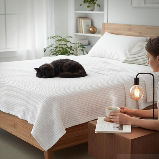 TRITEX 380 GSM Cotton Blanket Single Size – Soft, Breathable & Lightweight Warm Blanket, White