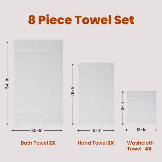 TRITEX 8 Piece Cotton Towel Set – Soft, Absorbent & Quick Dry Luxury Bathroom Towels, White
