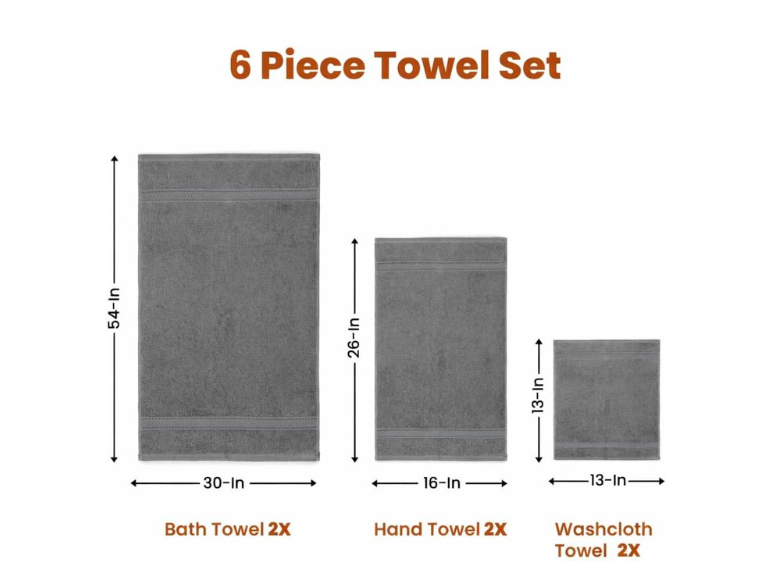 Tritex Luxury 6-Piece Cotton Towel Set 600 GSM Grey – Ultra Soft, Quick Dry & Highly Absorbent Bathroom Towels (Copy)