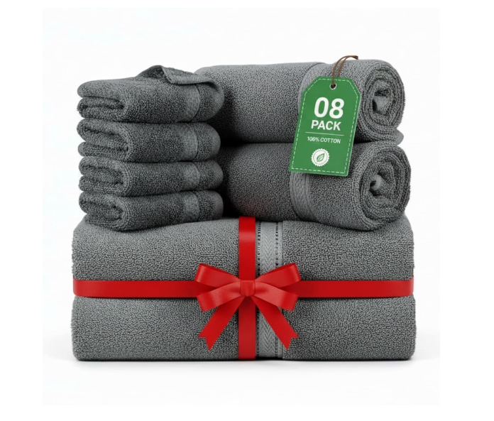 TRITEX 8 Piece Cotton Towel Set – Soft, Absorbent & Quick Dry Luxury Bathroom Towels, Grey (Copy)