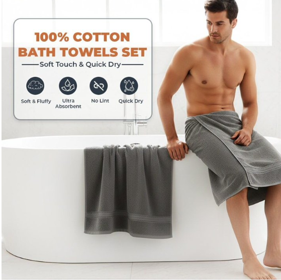TRITEX 8 Piece Cotton Towel Set – Soft, Absorbent & Quick Dry Luxury Bathroom Towels, Grey (Copy)